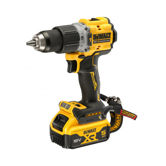 Trapano avvitatore a percussione compatto XR DEWALT DCD805P2LRT-QW 18V 2x5 Ah Li-Ion brushless - cordino di sicurezza