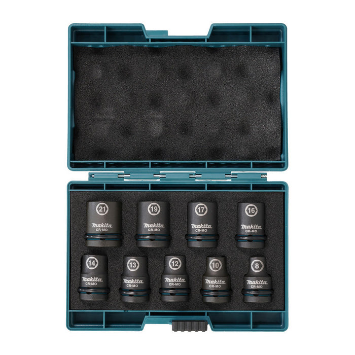 Set di 9 bussole con attacco quadro 1/2" IMPACT BLACK Makita E-16570 da 8 a 21mm