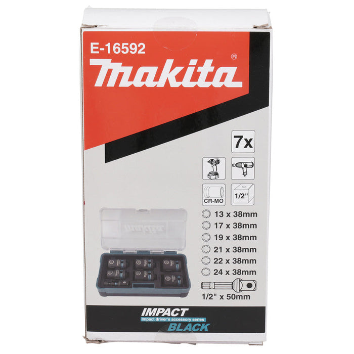 Set di 6 bussole MAKITA IMPACT BLACK + adattatore HEXA 1/4''E-16592