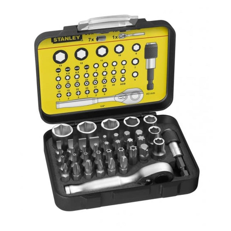 Set di inserti per avvitatura 1/4' 25mm + chiave a cricchetto - assortimento da 39 pz - gamma pro - STANLEY - 1-13-906