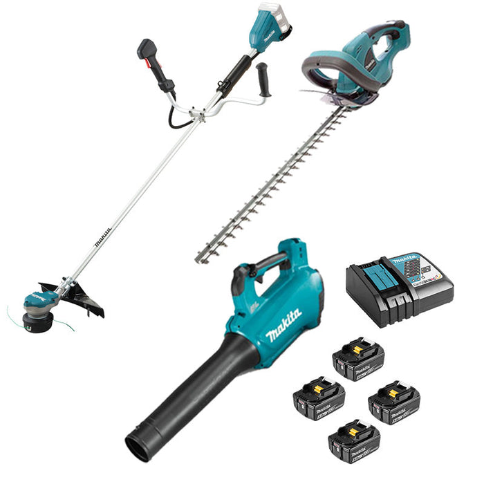 DLXRT04 MAKITA 3 utensili da giardino 18V LXT (DUR368AZ + DUH523Z + DUB184Z + 4 x 5Ah + DC18RC)