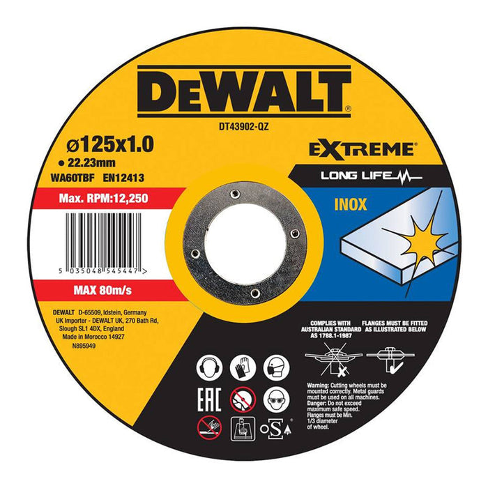 Set di 25 dischi da taglio per inox 125x22,2 mm, mozzo piatto DEWALT