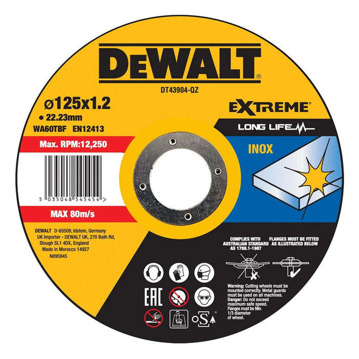 Set di 25 dischi da taglio per inox 125x22,2 mm, mozzo piatto DEWALT