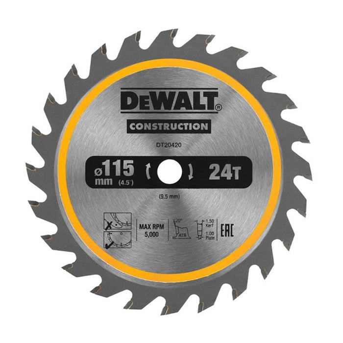 Lama per sega circolare a batteria DEWALT DT20420-QZ al carburo Construction Ø115x9,5 mm, 24 denti