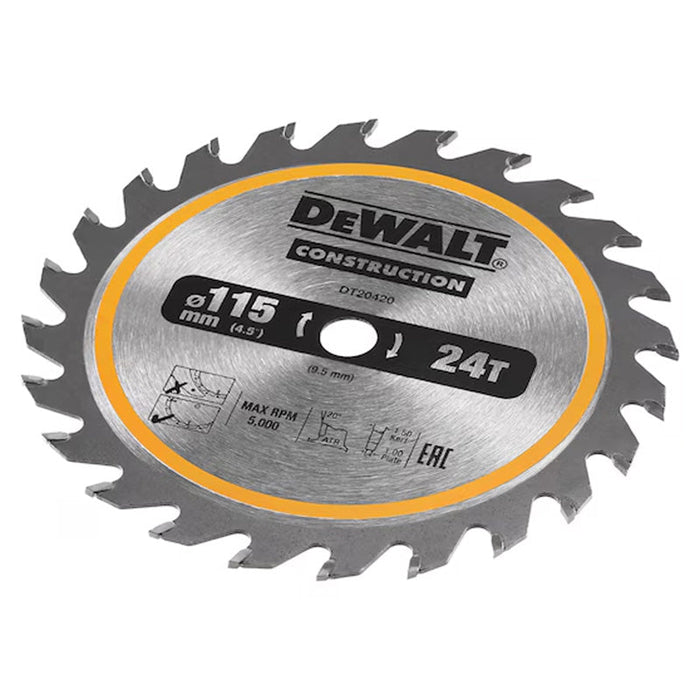 Lama per sega circolare a batteria DEWALT DT20420-QZ al carburo Construction Ø115x9,5 mm, 24 denti