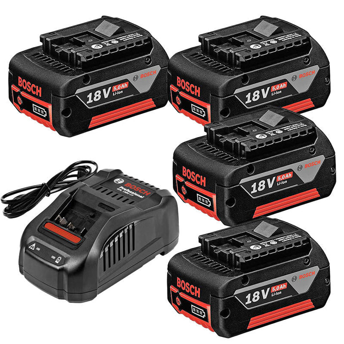 Set di 4 batterie 5Ah 18V + caricabatterie GAL 1880 CV BOSCH Professional