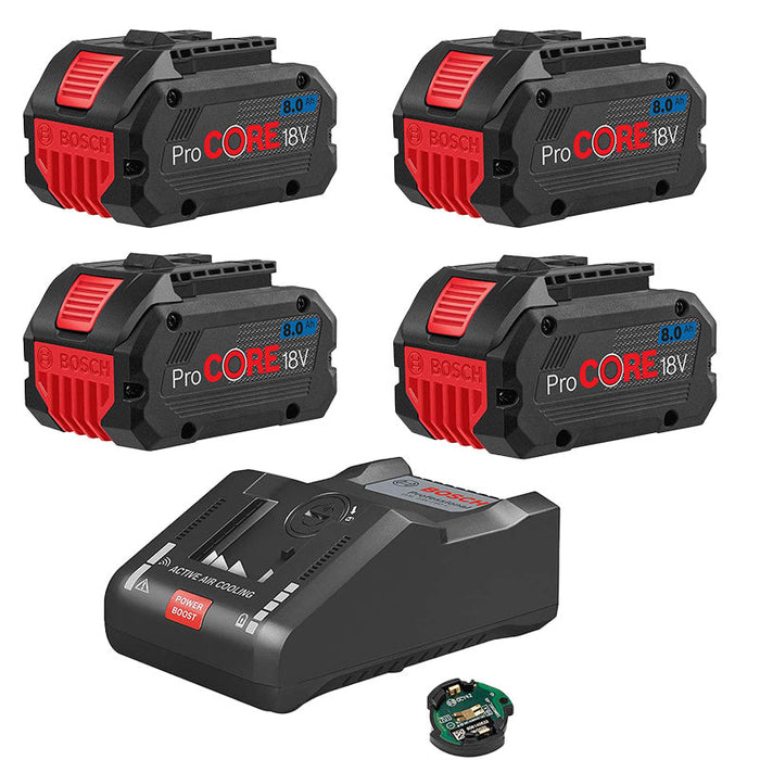 Set di 4 batterie ProCore 8Ah 18V 1600A016GK  + 1 caricabatterie rapido 1600A019S6  Bosch Professional