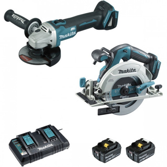 Kit 2 utensili MAKITA DLX2277PTJ (DGA506+DHS680+BL1850×2+DC18RD+MAK2&4)