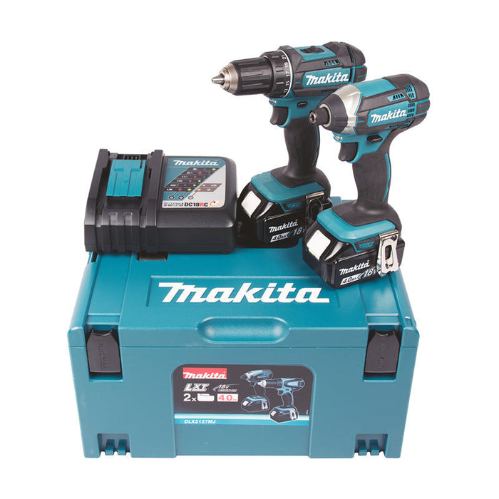 Kit 2 utensili trapano DDF482 + avvitatore DTD152 18 V Li-Ion MAKITA DLX2127MJ con 2 batterie 4,0 Ah e valigetta Makpac