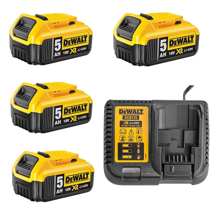 Pacco energia DEWALT 4 batterie 5,0 Ah 18V DCB184-XJ e un caricabatterie DCB115-XJ