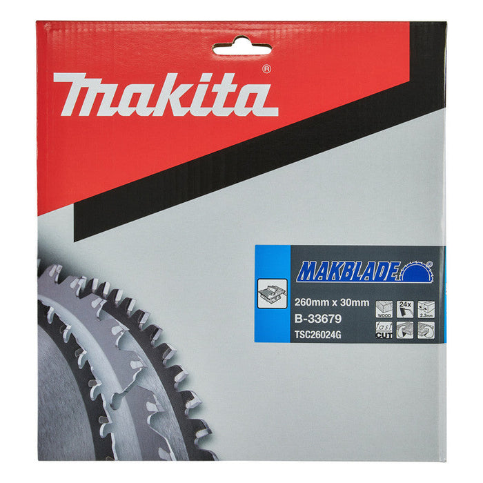 Lama in widia MAKBLADE MAKITA B-33679, per seghe da banco, 260/30/24 legno