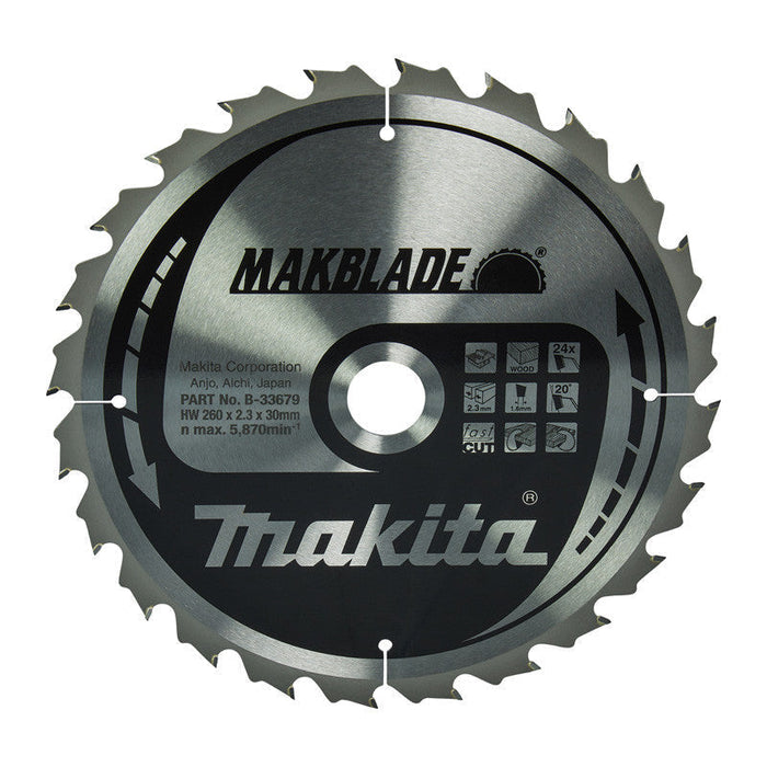 Lama in widia MAKBLADE MAKITA B-33679, per seghe da banco, 260/30/24 legno