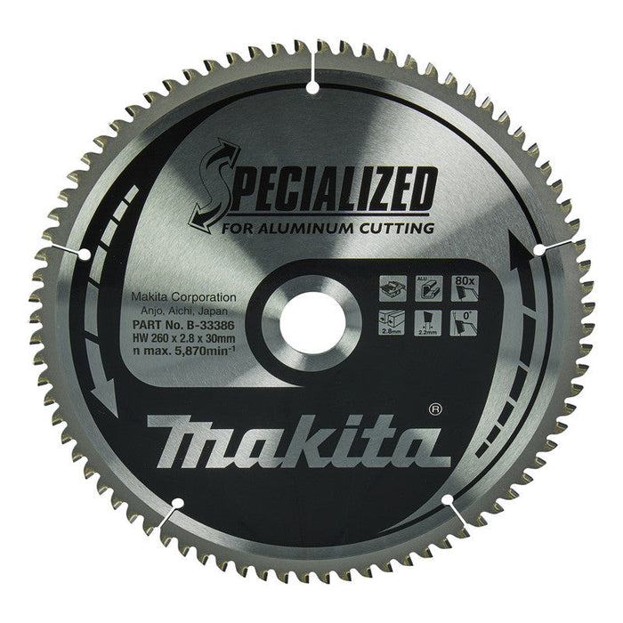 Lama in widia ''Specialized'' per alluminio, per seghe da banco MAKITA B-33386, 260/30/80