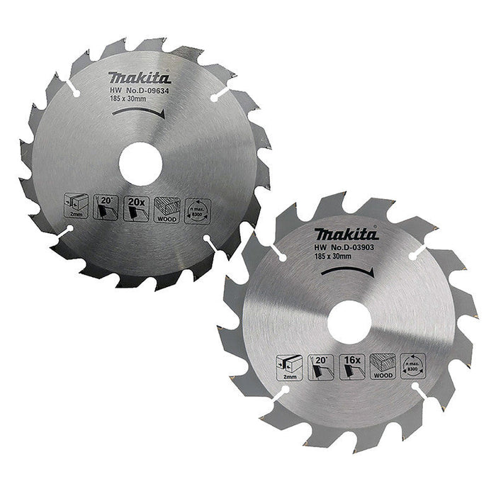 Set di 2 lame in widia per legno MAKITA D-20052 185x30mm, 16/20 denti, per seghe circolari