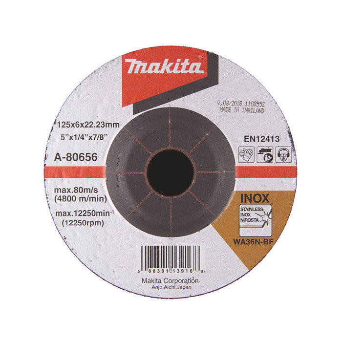 Mola da sbavo per inox, per smerigliatrici angolari 125 x 6 x 22,23  MAKITA  A-80656