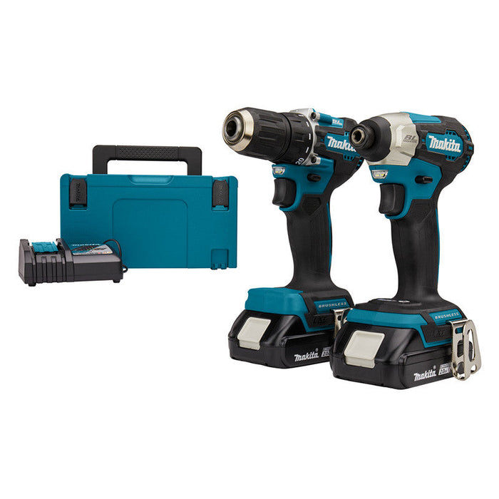 Kit 2 utensili MAKITA DLX2423AJ - 18V con trapano DDF487 + avvitatore a impulsi DTD157 + 2 batterie 2 Ah + caricabatterie