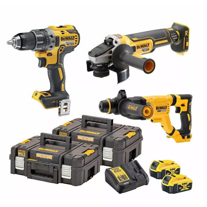 Kit 3 utensili tassellatore SDS-plus, smerigliatrice 125 mm e trapano avvitatore compatto DEWALT DCK327P2T (DCH263 / DCG405 / DCD791)